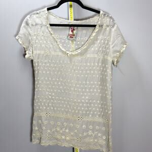 Johnny Was White Eyelet Lace Embroidered Short Sleeve Blouse Size S‎